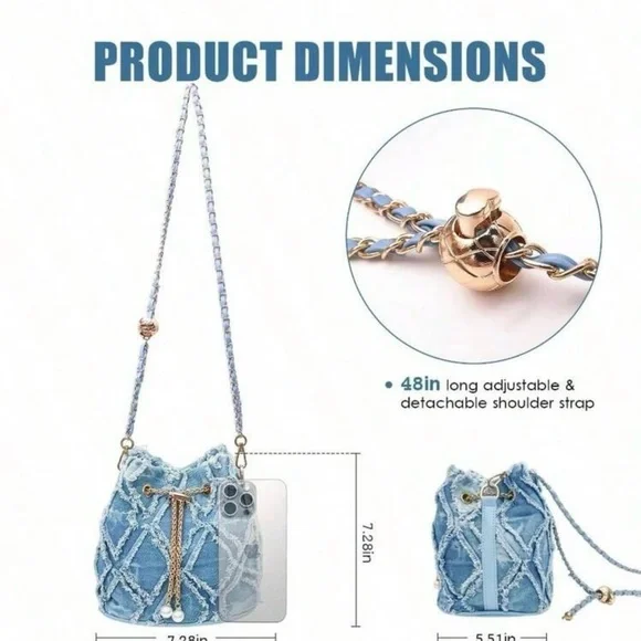 Stylish Blue Denim Bag with Chain Strap - Picture 7 of 7
